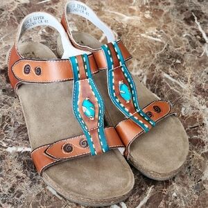 Elegant Brown and Turquoise Sandals